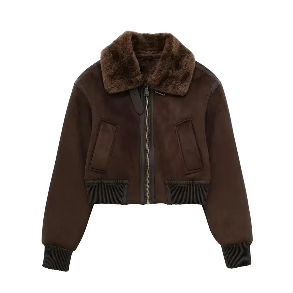 CROPPED LEATHER BOMBER