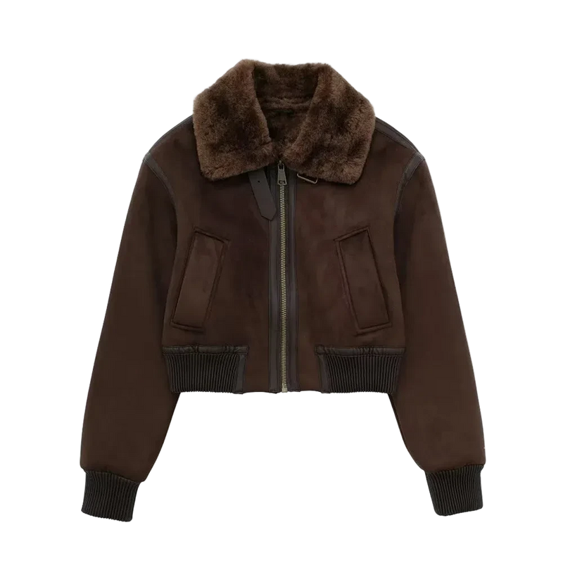 CROPPED LEATHER BOMBER